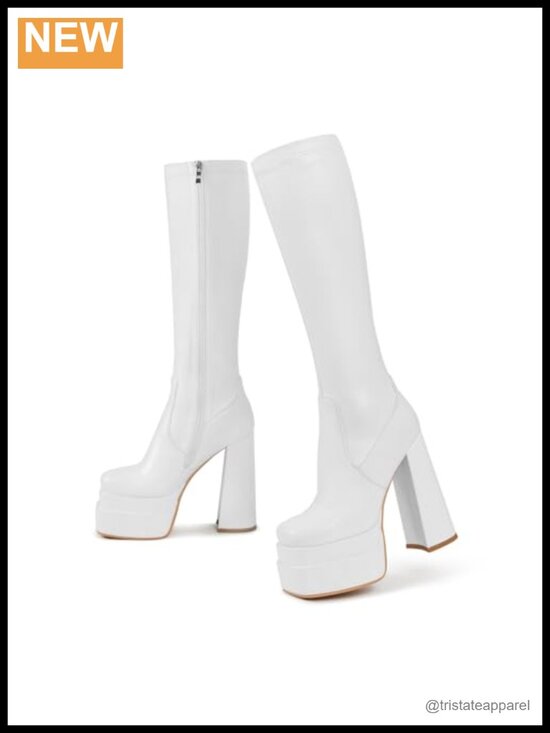 Shoes - Platform Knee High Boots Faux Leather Block Heel Zip Up Cosplay